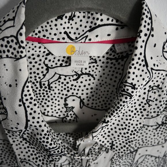 Boden Collared Silk Blouse – Black & White Dalmatian – Size 4 - Picture 3 of 10